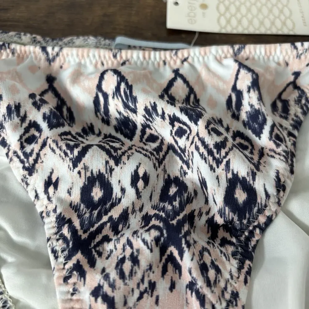 Eberjey Womens Bikini Bottom Small Blue Pink Ikat Rumba Eva Side‎ Tie String New